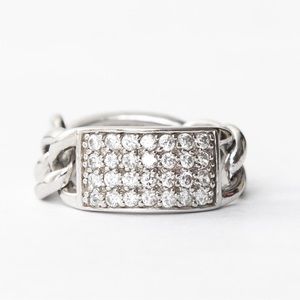 Sterling silver band ring with pave setting cubic zirconia size 8